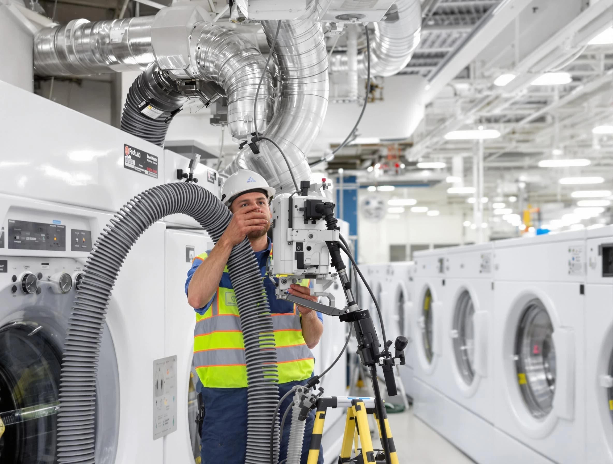 Commerce City Dryer Vent Cleaning team performing commercial-grade dryer vent cleaning at a business facility in Commerce City