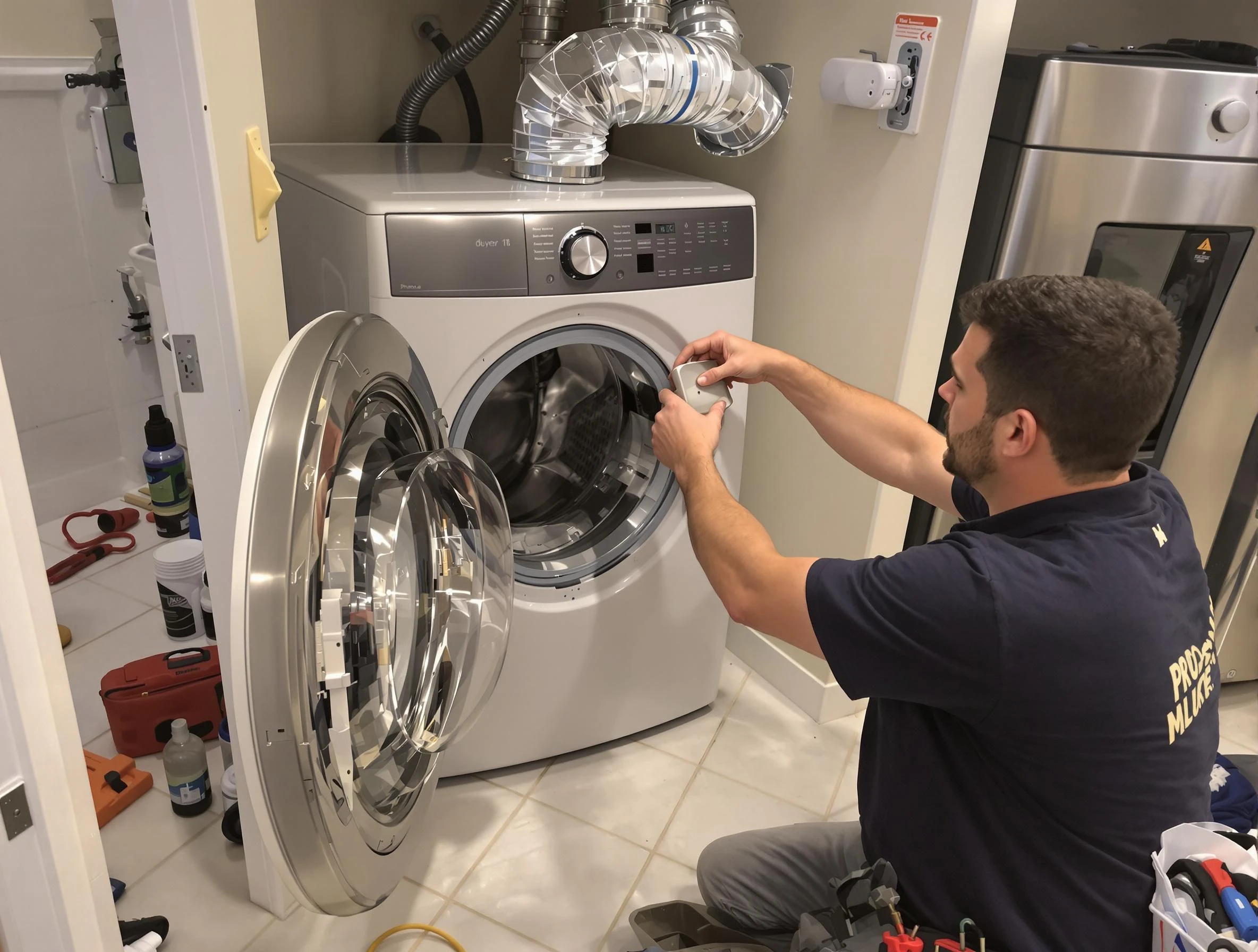 Commerce City Dryer Vent Cleaning technician performing precise dryer vent hose installation in Commerce City